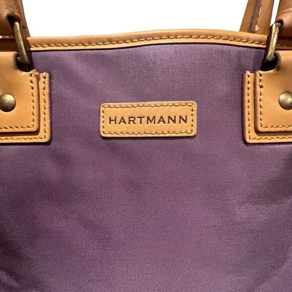 Purple and tan full top zip lined Hartmann tote with interior pockets - Picture 7 of 8